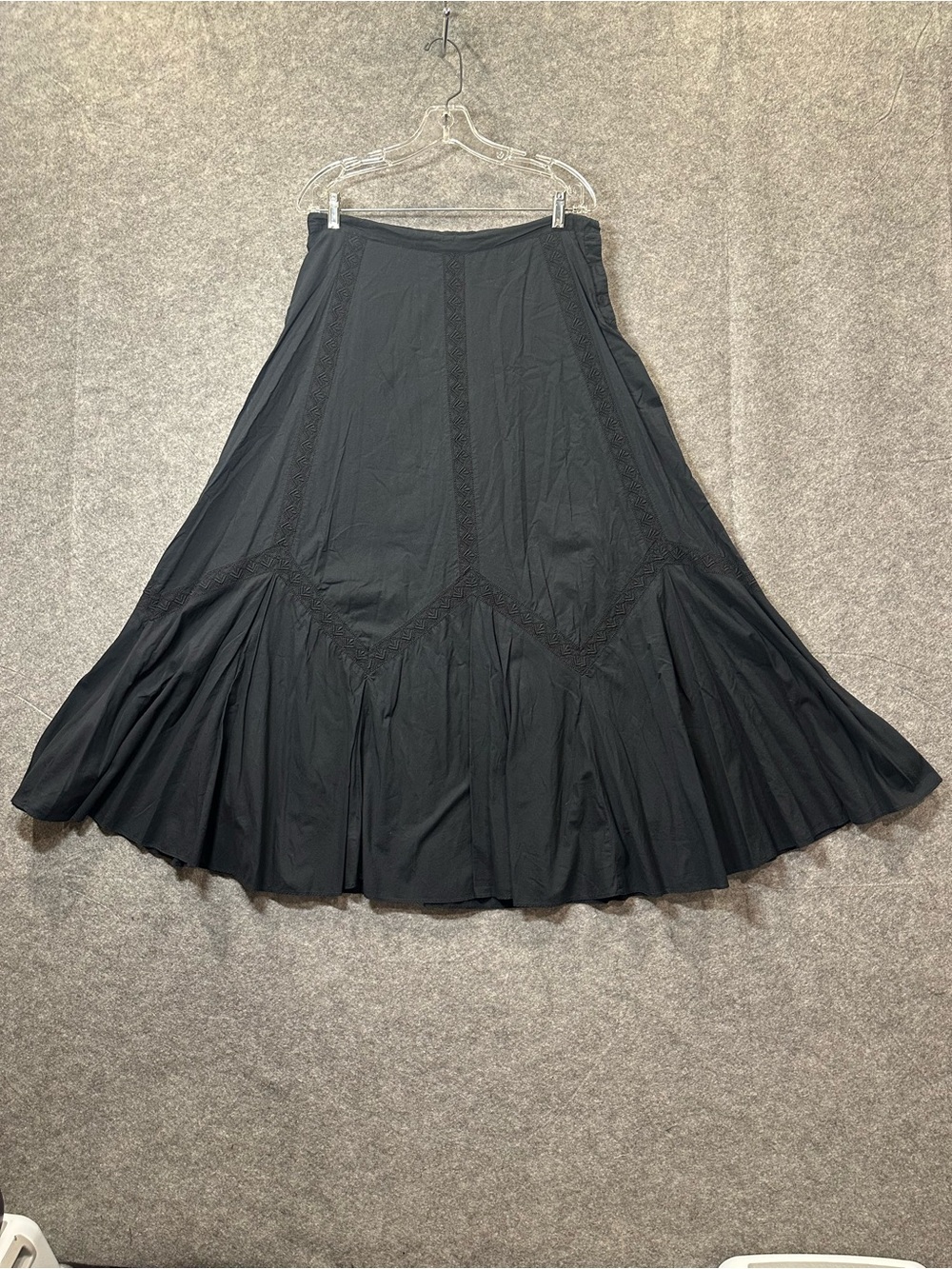GAP Cotton Black Maxi Skirt w Flared Panel Hem & Lace Trim Flowy Boho